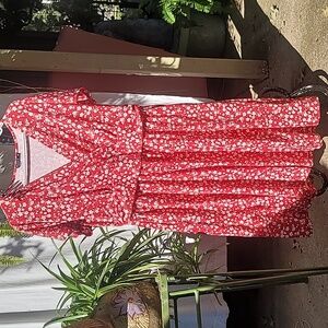 OUGES Red Floral Dress XXL